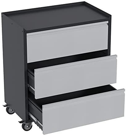 SUPEER Werkzeugschrank mit 3 Schubladen,Werkstattwagen Garagenschrank mit Rädern, Metallschrank ideal für Werkzeuge und Zubehör