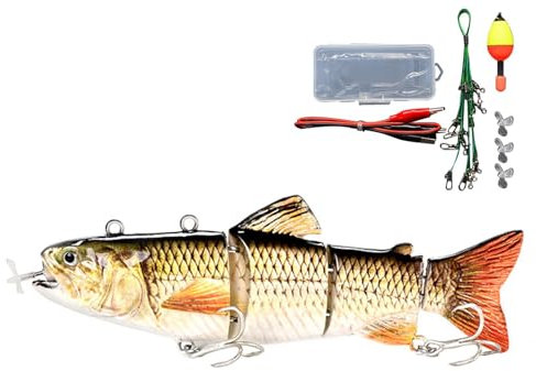 Esca da pesca elettronica, Esca da pesca robot - Esca robotica realistica per il nuoto ricaricabile,Esca da pesca illuminata a LED Swimbait snodata a 4 segmenti per luccio muschiato