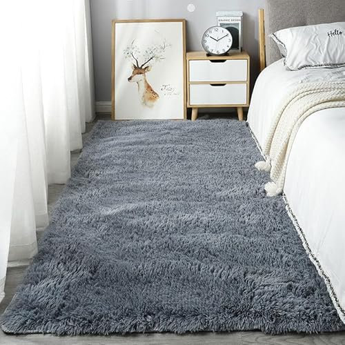 Homesally Shaggy Hochflor Teppich Flauschig rutschfest Waschbar Moderne Deko Teppich für Schlafzimmer, Wohnzimmer,Grau,200cm×300cm
