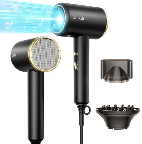 Dekuri Secador de Pelo iónico, 1800W potente y de secado rápido, ultraligero 330g, 2 velocidades y 3 ajustes de calor, con difusor y concentrador – Secador de calidad de salón para mujeres y hombres