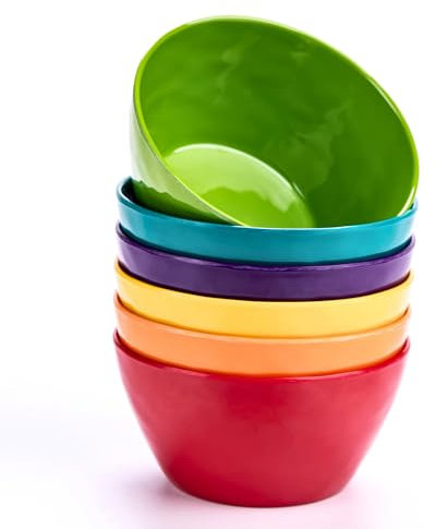 MIYOPESI 4.7-Inch Melamine Rice Bowls (Set of 6) - 12oz Unbreakable and Reusable Soup Bowls with Ceramic Feel, Stackable and Dishwasher-Safe Dinnerware (Multi-color)