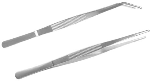 NHPY 25 cm Gebogene Pinzette Stumpfe Pinzette Edelstahl Profi Rutschfest Lang Gerade Pinzette Abgewinkelte Pinzetten für Wasserhaustiere Korallen Basteln Pflanzentriebe Reparieren, 2 Stück