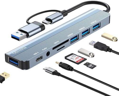 Hub USB C 8 en 2, adaptateur multiport M-acbook USB adaptateur, USB Hub USB C avec lecteur de carte SD & TF, ports USB 3.0 & USB 2.0, port de type C, hub USB C 3.0 pour MacBook Air/Pro, Galaxy, iPad