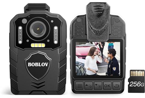 BOBLOV KJ25 1080P 256 GB Körperkamera, Body Cam, 3000 mAh mit 10–13 Stunden Aufnahmezeit, Body Camera mit Nachtsicht, für Lieferungen, Strafverfolgung (256 GB)