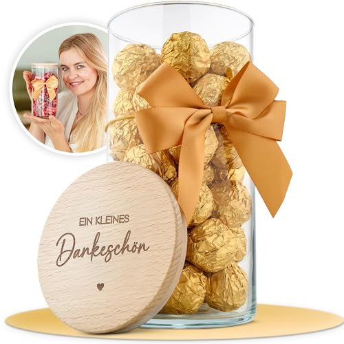 Graviertes Vorratsglas „Ein kleines Dankeschön“ – Geschenkidee, Keksglas, Süßigkeitenglas mit Spruch & Schleife – über 150 Gravuren für Mitarbeiter, Freunde, Familie– Lieferung ohne Füllung