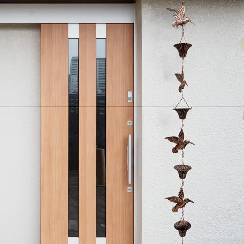 2,5 m lange Regenkette, rostfreie Metall-Kolibri-Regenkette, Outdoor-Fallrohr-Kette, Regenglocke, Regenwasser-Umlenker-Fangkette für Garten, Dachrinnen, Garten Deko Regensammelbecher (braun)