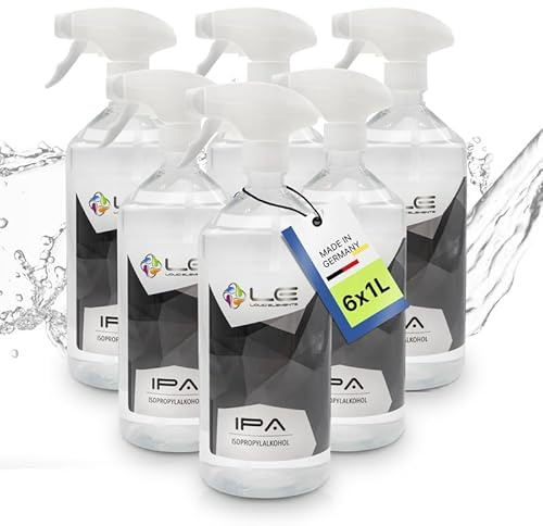 Liquid Elements – IPA Isopropanol 6x 1L Spray Alkohol 99,9% Reinheit – Isopropylalkohol reinigt & entfettet rückstandslos – Reinigungsalkohol für Auto, Lack & Co