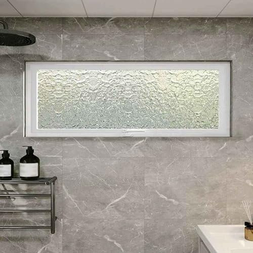 Vibeo Fenster 360° Drehbares Lüftungsfenster mit Blickdichtem Wellglas, Dekoratives Ersatzfenster für Küche/Bad/Schlafzimmer/Schuppen(White,70x30cm/27.6x11.8in)