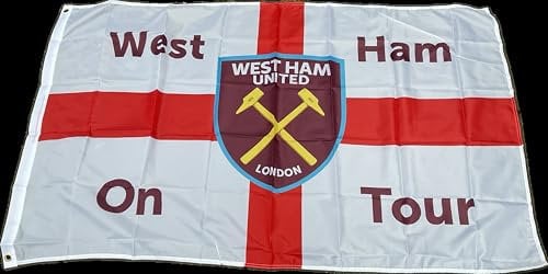 Official compatible with West Ham United On Tour Flag, Official Football Club Merchandise, 152 cm x 91 cm, White and Red