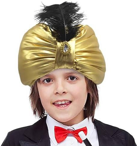 Arabischer Hut, Vintage Sultan Hut Kopfbedeckung, Unisex Turban Hut, Halloween Ostern Hot Gold Heller Indischer Hut, Arabischer Kostümhut Mit Edelstein Und Feder, Für Jugendliche & Erwachsene