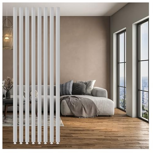 Floor To Ceiling Wooden Wall Partition Post Room Divider 3 4 5 6 7 8 9 Ft Tall, White Finish Modern Partition Privacy Screen Slats Columns, Replacement DIY Room Separator Pole(8 pcs,6.8ft/207cm tall)