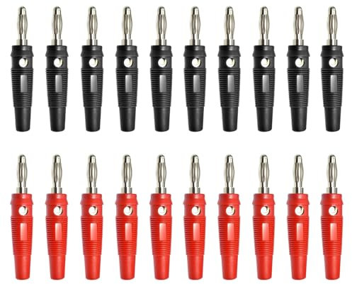 LIURFLNC 20 Stück 4mm Bananenstecker 20A Schraubbar, Steckverbinder für Lautsprecher, Kabel, Boxen, Endstufen AV-Receiver (Schwarz & Rot)
