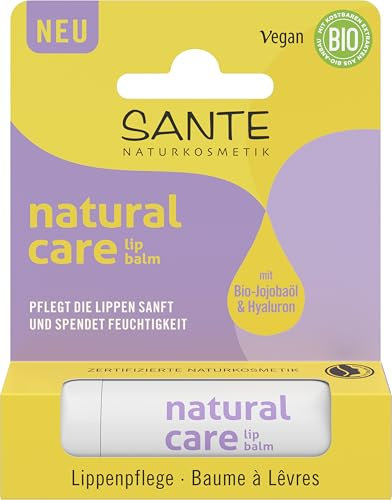 SANTE Natural Care Lip Balm, sanfte Pflege für weich gepflegte Lippen mit Bio-Jojobaöl & Hyaluron, NaTrue-zertifiziert und Vegan, 4,6g