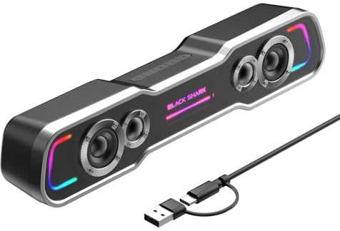 Black Shark BS-SP1 PC Lautsprecher, Bluetooth & USB/USB C Dual-Modus PC Soundbar mit 5 Bunten Lichtern und Stereoklang, Computer Lautsprecher für PC, Laptop, Monitor, Tablets, Smartphone