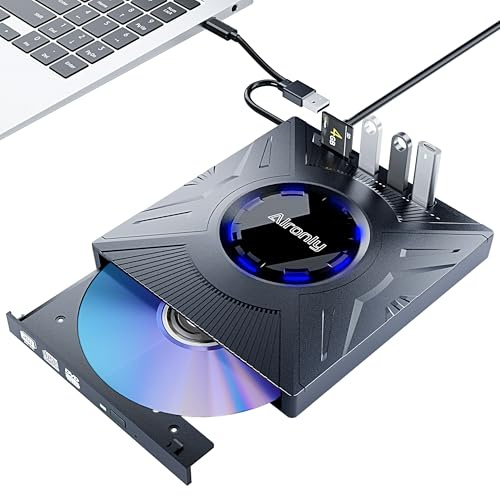 Alronly External CD/DVD Drive for Laptop/PC, USB 3.0 Type-C USB Portable Player for Computer CD DVD +/-RW Disk Drive CD Burner Writer Reader Compatible with Desktop Windows Apple (Multifunctional)