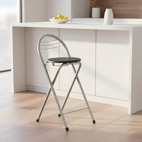 GOKHOMX Sgabello Da Bar Alto Pieghevole con Poggiapiedi - Portatile e Salvaspazio, Nessun Montaggio Richiesto. Per Cucina, Casa, Interni, Bistrot, Eventi. Altezza 61 cm, Nero, 1 Pezzo.