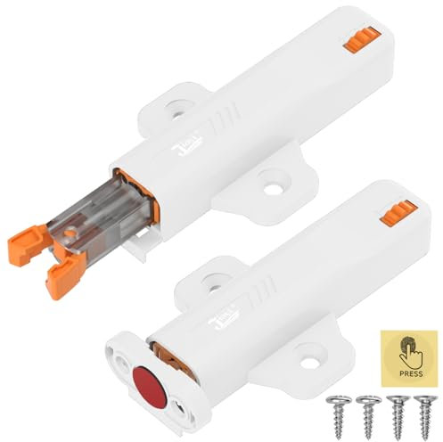 Jiayi Push to Open Door Catches Heavy Duty 2 Pack Push Opener Door Catch for Cupboard White Touch Open Latch for Closet Closing Wardrobe Closure Spring Push Latch
