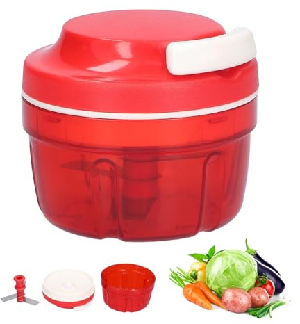 Zwiebelschneider mit Seilzug, Manuell Gemüseschneider, 300ML | Zwiebel Zerkleinerer, Multifunktionszerkleinerer, Küchenzerkleinerer, Haushalt Kordelzug Design Gemüsezerkleinerer, Rot