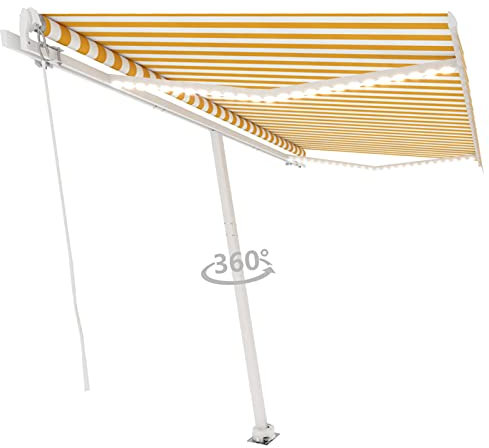 Snsowed Tenda da Sole Retrattile Manuale e LED 400x300cm Gialla Bianca,Anti UV,Tenda Sole Retrattile,Tende da Giardino-3069543