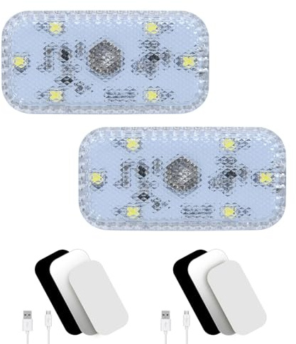 URAQT Luce Notturna LED per Auto, 2 Pezzi Luci Abitacolo Auto con 6 LEDs, Luce Touch a LED con Tattile Sensore Interruttore, Ricaricabile Tramite USB per Autos, Casa, Ufficio