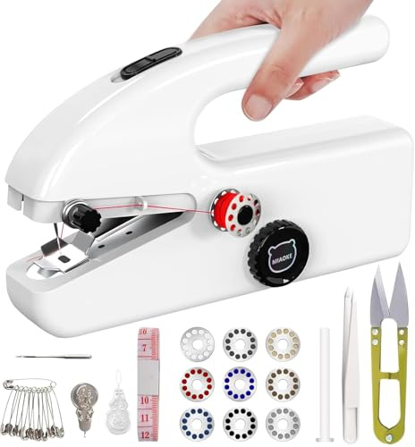 MIAOKE Tragbare Handnähmaschine mit Akku und Typ-C-Stromversorgung, 2 Geschwindigkeitsmodi, Mini-Nähmaschine für Couturier, Schneider, Anfänger, einfach zu verwenden zu Hause, im Studio