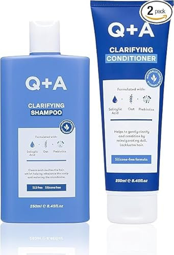Q+A Klärendes Shampoo und Conditioner Set 2 x 250ml | Kopfhauterfrischendes, Ablagerungsentfernendes Duo mit Salicylsäure, Hafer und Präbiotika, Ideal als Geschenk