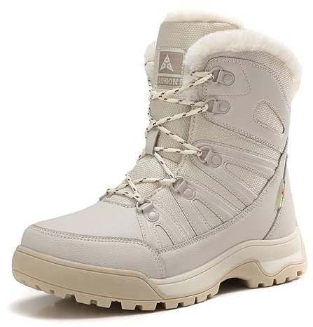 Stivali Biker Donna al Ginocchio Pelosi Texani Stivaletti con Tacco Impermeabili Beige 38
