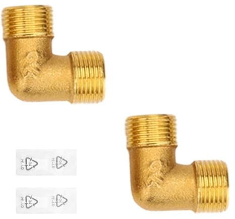 2 Stück Messing Winke 90 Grad, 3/8 Zoll Außengewinde x 3/8 Zoll Außengewinde, DN10 Rohrwinkel Bogen, 90° Bogen Messing, Sanitär Anschlussstücke Winkel für Trinkwasser geeignet (3/8 AG x 3/8 AG)