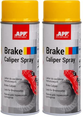 APP Brake Caliper Spray Vernice pinza freno giallo | Vernice termica per pastiglie freno auto resistente al calore fino a 110° | giallo | 400ml (Confezione da 2)