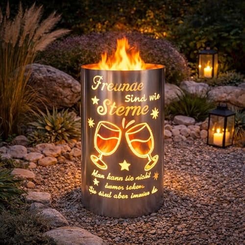 TiKo-Design® Feuertonne aus Stahl mit Spruch Freunde sind wie Sterne