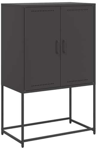 Yamxder Highboard im Industrial Design, Robuster Mehrzweckschrank aus Stahl, Aufbewahrungskommode mit 4 Fächern für Wohnzimmer und Schlafzimmer, Schwarz, 68,5 x 38,5 x 107 cm