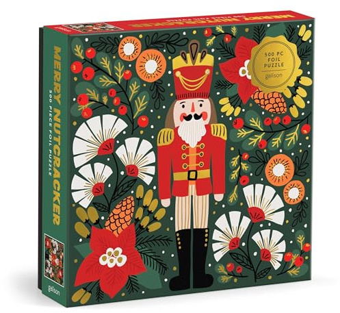 Galison Merry Nutcracker – 500 Piece Foil Jigsaw Puzzle Featuring Charming Artwork Of The Famous Wooden Christmas Toy Soldier