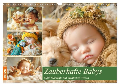 Zauberhafte Babys. Süße Momente mit niedlichen Tieren (Wandkalender 2026 DIN A3 quer), CALVENDO Monatskalender: Niedliche Babys mit ihren tierischen Freunden (CALVENDO Menschen)