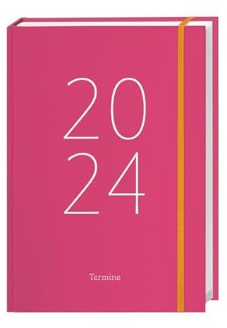 Tages-Kalenderbuch A5 2024. Pinker Terminkalender mit Schulferien und Feiertagen. Buch-Kalender mit Lesebändchen und Gummiband. Taschenkalender 2024 zum Planen von Terminen