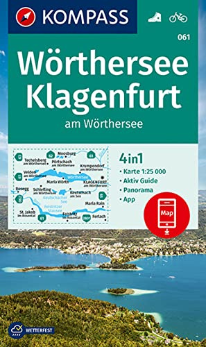 KOMPASS Wanderkarte 061 Wörthersee, Klagenfurt am Wörthersee 1:25.000: 4in1 Wanderkarte mit Panorama und Aktiv Guide inklusive Karte zur offline Verwendung in der KOMPASS-App. Fahrradfahren.