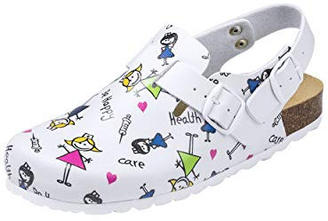 CLINIC DRESS Clog - Clogs Damen bunt weiß Motiv. Schuhe für Krankenschwestern, Ärzte oder Pflegekräfte bunt, Health Care 38