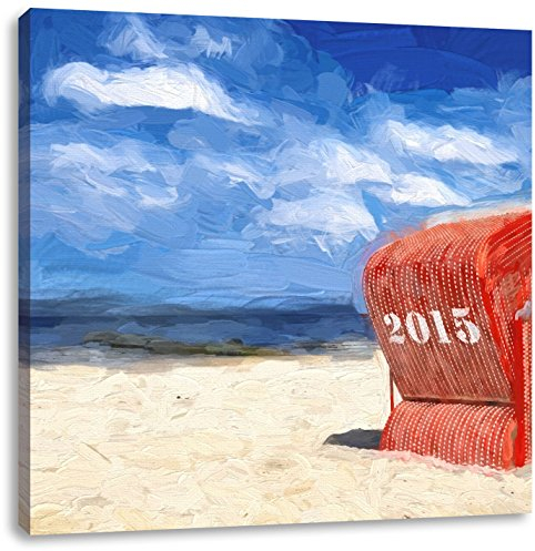 Pixxprint Strandkorb an der Nordsee, Größe: 60x60, Leinwandbild Quadratisch, Wandbild, Kunstdruck, fertig bespannt