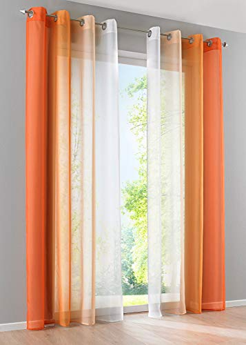 2er Pack Gardinen Vertikal Farbverlauf Druck Transparent »Modena« mit Ösen und Raffhalter, Vorhang, Dekoschal HxB 245x140 cm Orangetöne, 10000183