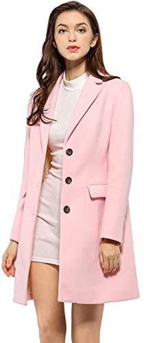 Allegra K Women's Notched Lapel Single Breasted Outwear Winter Coat Pink XL