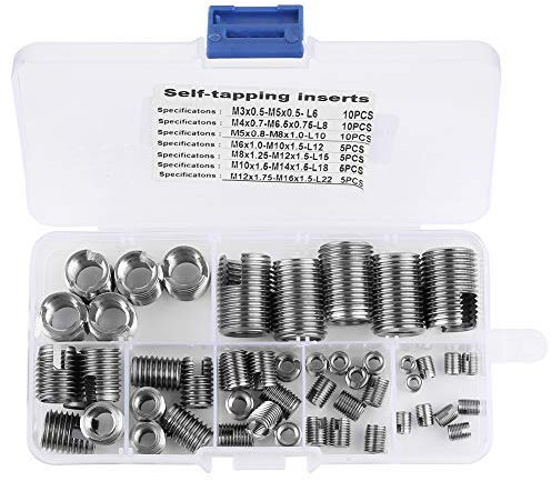 50Pcs L'insert de filetage autotaraudeur,Set Auto-taraudeuses inserts filetés inox(M3/4/5/6/8/10/12) - aussi pour réparer le filetage interne endommagé