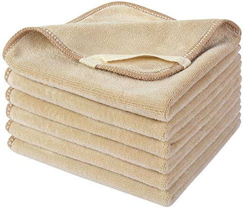 SINLAND 6 Stück Mikrofaser Gesichtstücher Waschbar Abschminktücher schnell trocknend Waschlappen saugfähig Gesichtsreinigungstücher weiches Make up Entferner Tücher 30,5 x 30,5 cm Creme