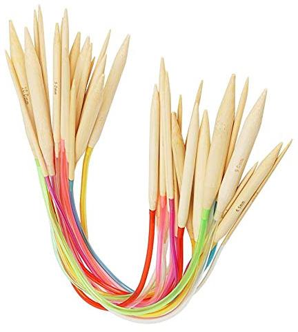 Bambus Stricknadel Set 18er Farbe Doppelspitz Bambus Rundstricknadel mit durchsichtigem Schlauch zum Stricken 40cm 15.7in