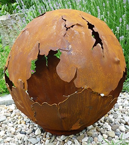 Riss Kugel 30cm Ø Edelrost Rost Gartendeko Dekokugel Garten Metall Weltkugel Kugel mit Rissen Feuerkugel