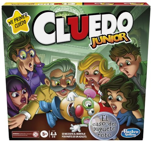 Hasbro Gaming, Cluedo Junior, Juegos de Detectives para Fiestas, Tablero con Colores Vivos, Acertijo, Habilidad y Estrategia, Regalos para Niños y Niñas de 5 Años o Más, Juego de Mesa