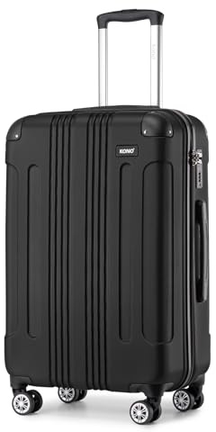 KONO Reisekoffer Leicht ABS Hartschale Trolley 75x47x29cm Koffer Schwarz | 105 L, 4.15 kg Leichtgewicht, 360° Doppelrollen, Teleskopgriff, Integriertes Zahlenschloss, Robustes ABS mit Eckenschutz