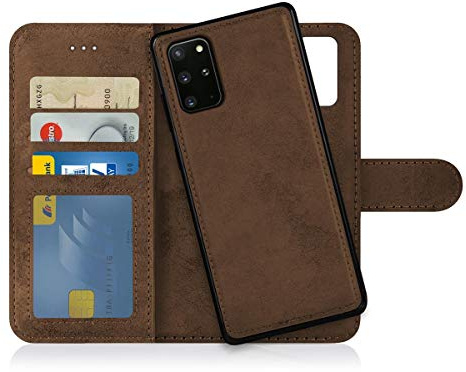 MyGadget Flip Case für Samsung Galaxy S20 Plus - [ abnehmbare Magnet Hülle ] - Handyhülle aus Kunstleder - [ Klapphülle mit Kartenfach ] Schutzhülle in Braun
