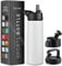 Triple Insulated Stainless Steel Water Bottle with Straw Lid - Flip Top Lid - Wide Mouth Cap (750 ML) Insulated Water Bottles, Keeps Hot and Cold - Great for Hiking & Biking (Pure Pearly White)