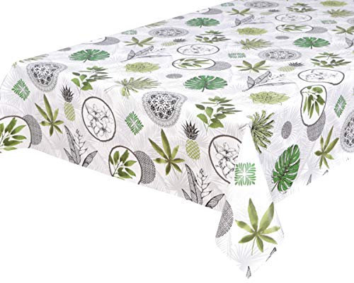 Wachstuchtischdecke Wachstuch Tischdecke abwischbar ECKIG RUND OVAL, Motiv und Größe wählbar (Motiv: Blätter weiß, Oval 140 x 200 cm)
