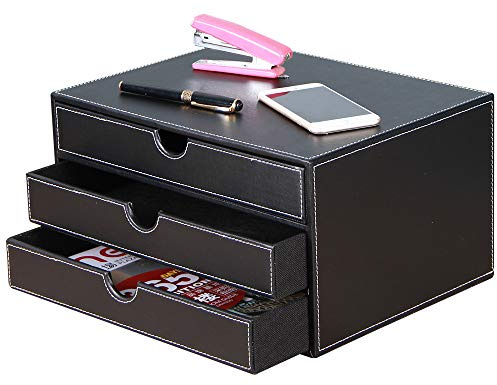 Hochwertiger Schreibtisch-Organizer aus PU-Leder, Aktenschrank, Bürobedarf, A4, stapelbar, mit 3 Schubladen, Schwarz