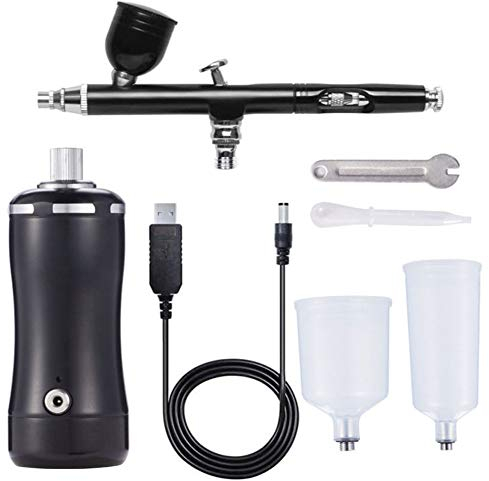 Meichoon Kits de Aerógrafo Mini Pistola Compresor Multifunción Portátil Recargable para Pintura Arte y Color Muebles Reparación de Cuero y Más,NA04 Negro